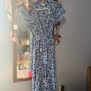 Max Studio Blue and White Floral Wrap Maxi Dress